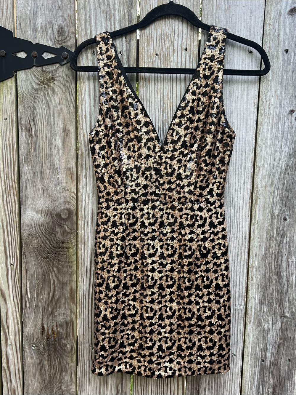 ZINGA Gold Black Leopard Sequin Cocktail Sleeveless Dress Women’s Small